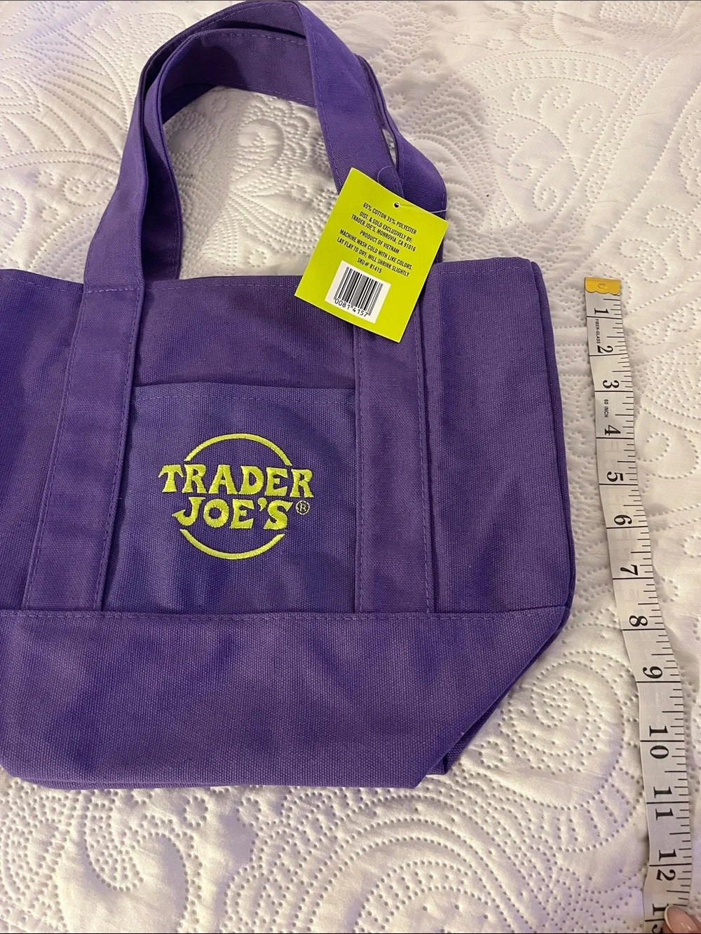 Trader Joe's Purple Canvas Tote Bag with Yellow Logo Halloween 👻